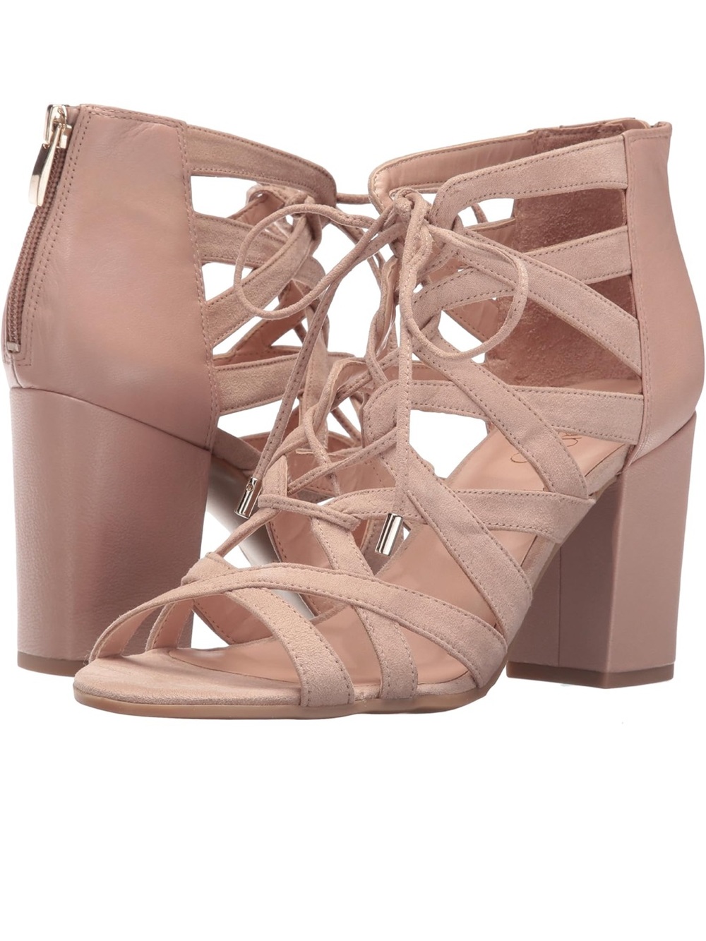 Franco Sarto Women's Lace-Up Block Heel Sandals - Nude